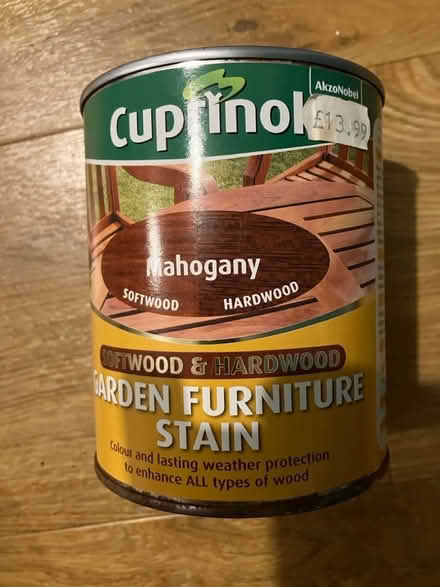 Photo of free Unopened tin of Cuprinhol Garden Furniture stain - Mahogany (Roundwood AL5) #1