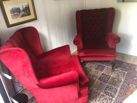Photo of free 2 red velour gentlemen’s chairs (Cullingworth, BD13) #1