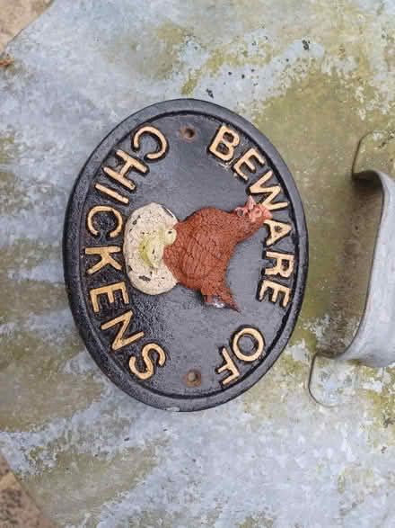 Photo of free Beware of chickens gate sign (Woodley RG5) #1