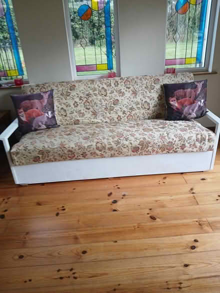 Photo of free Sofa, wooden base storage (Y25xt93 kilmuckridge 3 km) #1