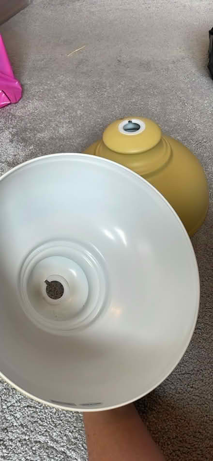 Photo of free Two yellow Dunelm metal lampshades (Hitchin) #3