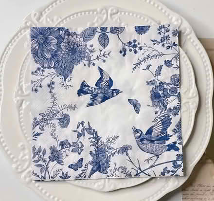 Photo of 2 blue and white disposable serviettes for craft for (West Oxfordshire OX28) #2