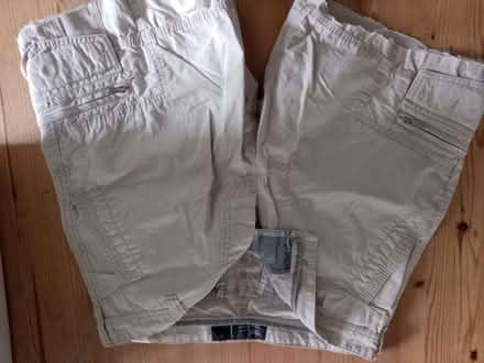 Photo of free Next 'cut-off' thigh-length shorts in light khaki (Bucknell SY7) #1