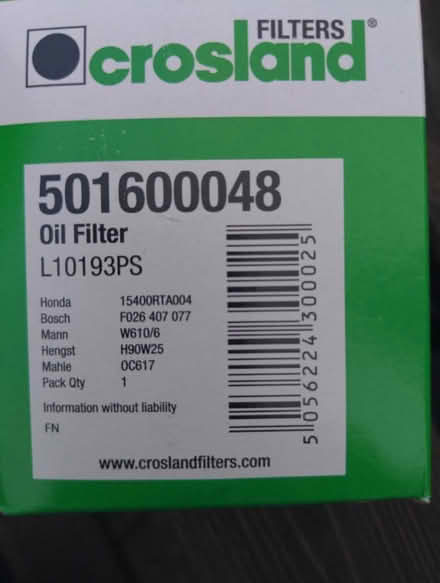 Photo of free Crosland oil filter (OX14, Abingdon) #2