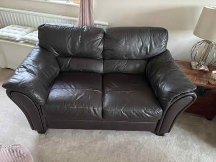 Photo of free 2 & 3 seater brown leather sofas (Canvey SS8) #1