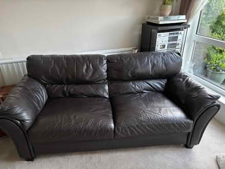 Photo of free 2 & 3 seater brown leather sofas (Canvey SS8) #3