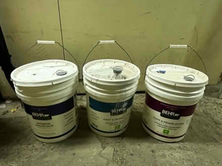 Photo of free 3 Five-gallon Behr paint buckets (Cambridgeport) #1
