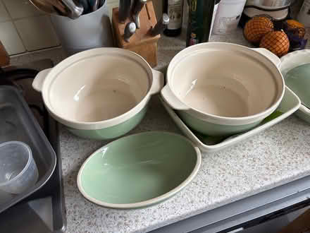 Photo of free Green and cream ceramic bakeware (Limehouse E1) #2