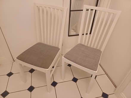 Photo of free 2 IKEA White Chairs,grey upholstery (SE16) #1