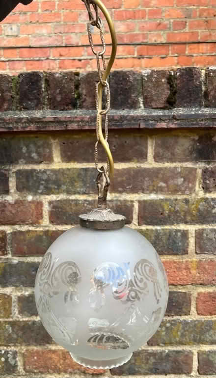 Photo of free Vintage etched glass light fixing & chain (Weybridge KT13) #2