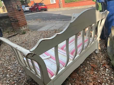 Photo of free Vintage Wooden settee with 2 seat pads and drawer under (Ealing W5) #2