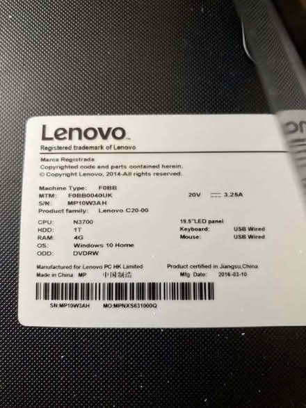Photo of free Lenovo C20-00 all in one computer (Albrighton WV7) #2