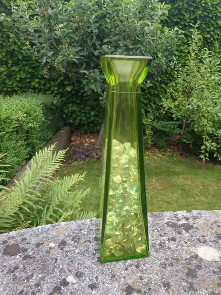Photo of free Yellow/green glass vase filled with glass pebbles (Harpenden AL5) #1