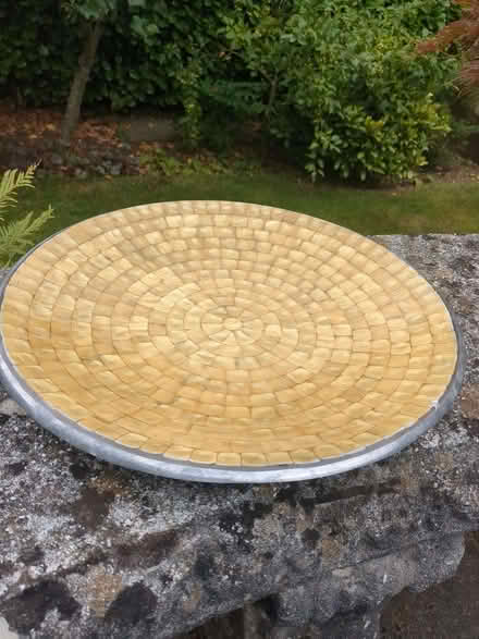 Photo of free Large decorative plate 38cm. Metal with yellow pearl pattern (Harpenden AL5) #1