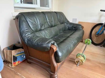 Photo of free Leather sofa with wood frame (Crouch End N8) #2
