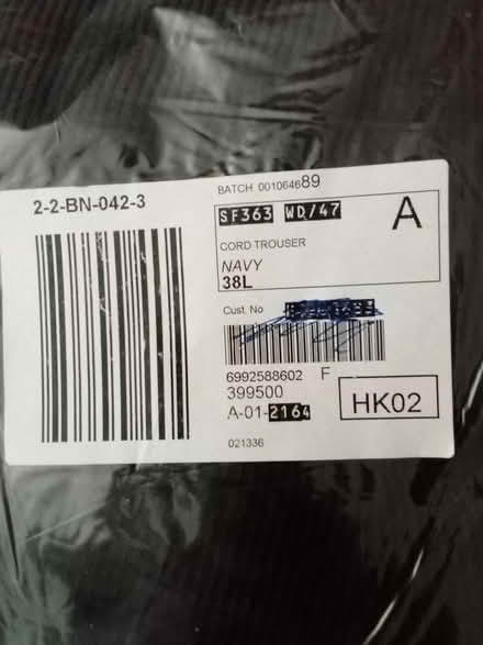 Photo of free Navy cord trousers 38L new sealed (Tonbridge) #2