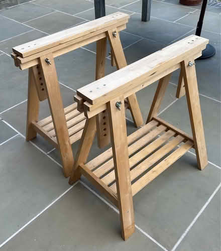 Photo of free Wood trestles and glass table top (Hampstead Heath) #1