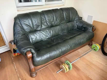 Photo of free Leather sofa with wood frame (Crouch End N8) #1