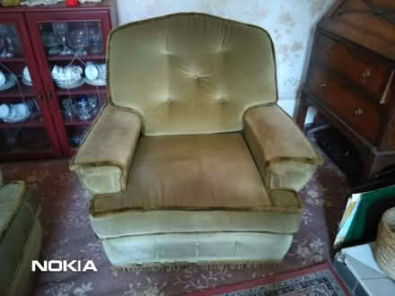 Photo of free 3 piece suite, reversible cushions, no fire label (Little Herberts GL53) #2