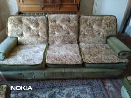 Photo of free 3 piece suite, reversible cushions, no fire label (Little Herberts GL53) #3