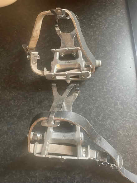 Photo of free FW Evans cycling pedals with toe-clips and leather straps (Sutton Pools OX14) #1