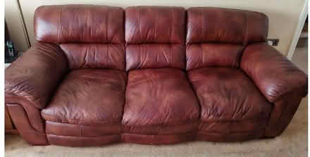 Photo of free 3 seat leather settee and matching chair (Earnshaw Bridge PR26) #1