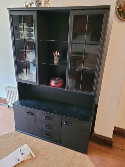 Photo of free A tall wood and glass shelves (Lu15et) #1