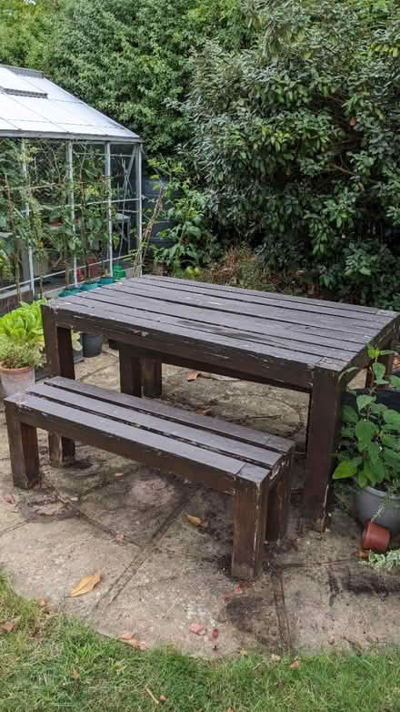 Photo of free Garden table and two benches (Cranleigh) #1