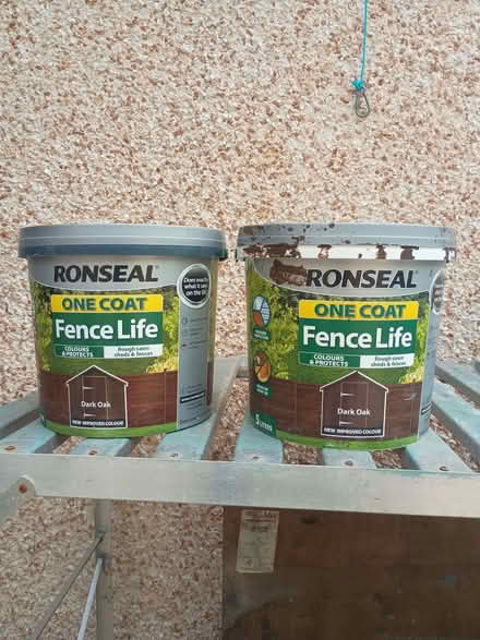 Photo of free 2 Tubs Ronseal Dark Oak fence paint. 1 full 1 half full (Bridge of Allan FK9) #1