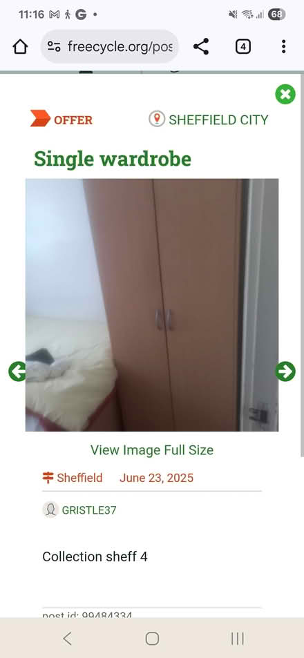 Photo of free Single wardrobe (Burngreave S4) #1
