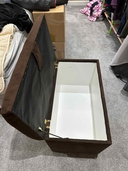 Photo of free Brown suede effect storage/bedding box/ottoman (Astley Village PR7) #1