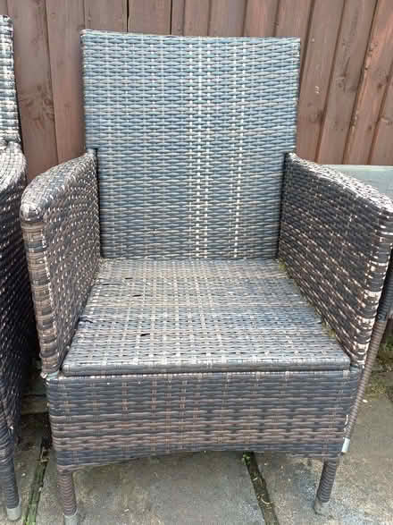 Photo of free Garden Furniture - 3 plastic rattan chairs, 2 side tables (Moor Park HA6) #3