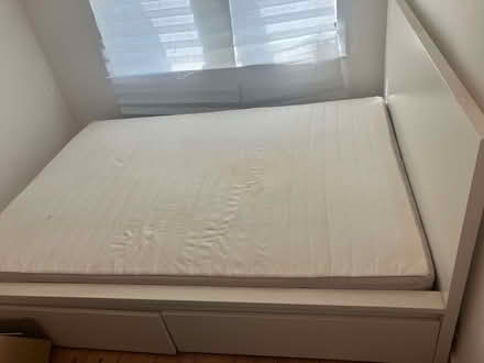 Photo of free White Ikea double bed, mattress, under-bed drawers (Kingsholm GL1) #1