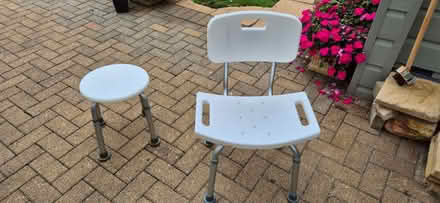 Photo of free shower stool. with a back rest . height adjustable. 1left (Humphrey's End GL5) #1