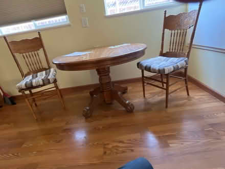 Photo of free 40” Round Oak Table with 2 Chairs (Moorpark & Bascom) #1