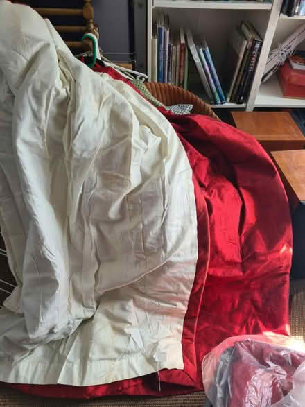 Photo of free 2x red satin finish lined curtains (Wellow, Bath) #3