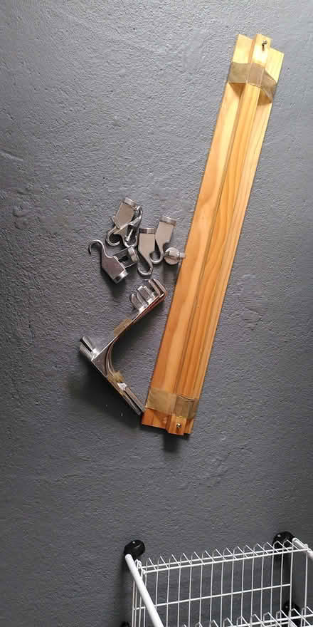 Photo of free Pine and metal pan shelf. (Wavertree L15) #2