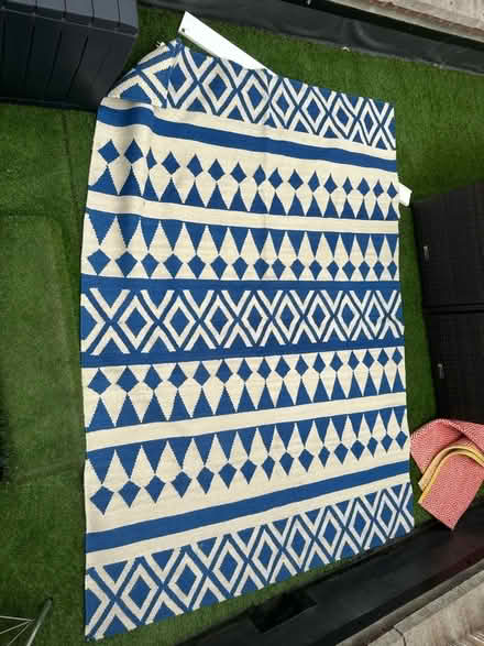 Photo of free Blue & Cream Geometric Rug (Barons Court W6) #1