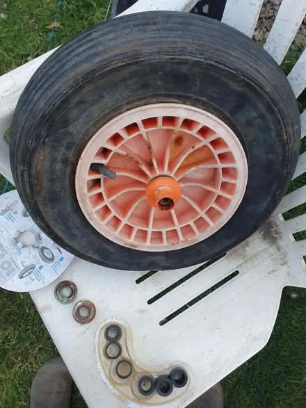 Photo of free Large wheelbarrow wheel (38cm/15" diam) fissured flat tyre (Wigmore HR6) #3