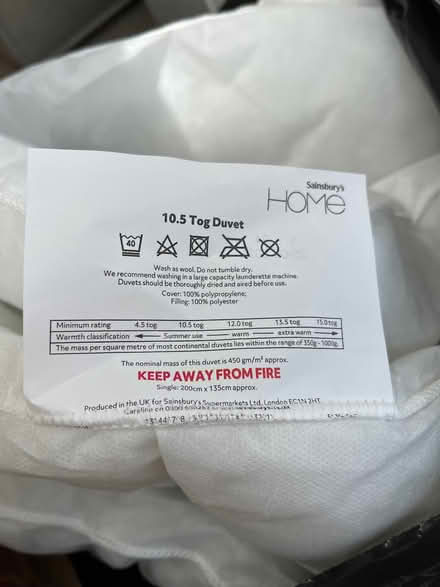 Photo of free Brand new single duvet (Rooksdown RG24) #1