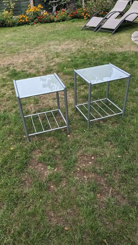 Photo of free Pair Silver Metal and Glass Side tables (Camberley GU15) #1