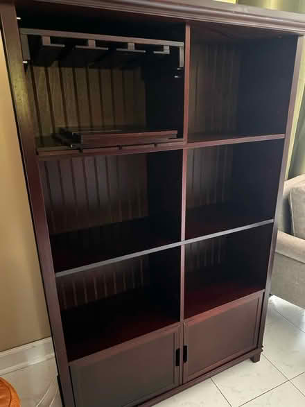 Photo of free Dark Wood Bookcase / Bar Cabinet (Toms River) #3