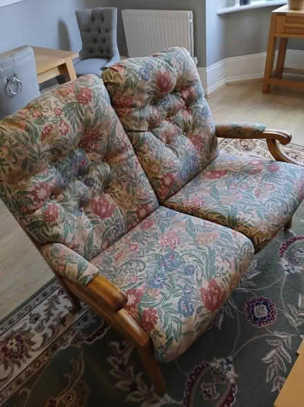 Photo of free 🛋️ Vintage Floral 2-Seater Sofa + Armchair Set – Solid Wood (Station Area RG21) #1