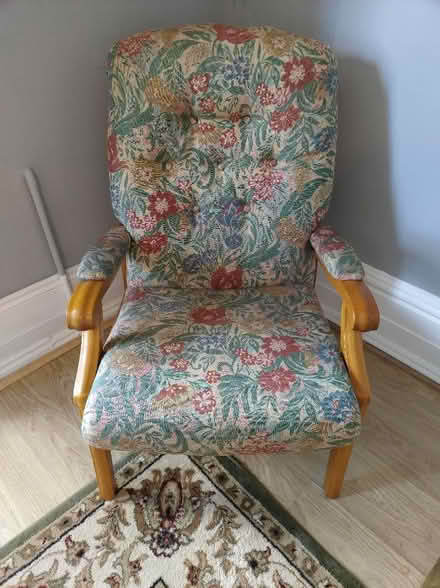 Photo of free 🛋️ Vintage Floral 2-Seater Sofa + Armchair Set – Solid Wood (Station Area RG21) #2