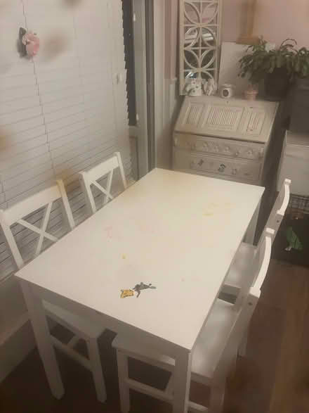 Photo of free White Table + 4 Chairs (HA2 Rayners Lane) #4