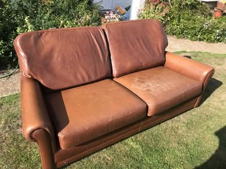 Photo of free Brown leather effect sofa (Sidcup DA15) #1