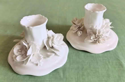 Photo of free Pair of white porcelain candle holders (Riverdene RG21) #1