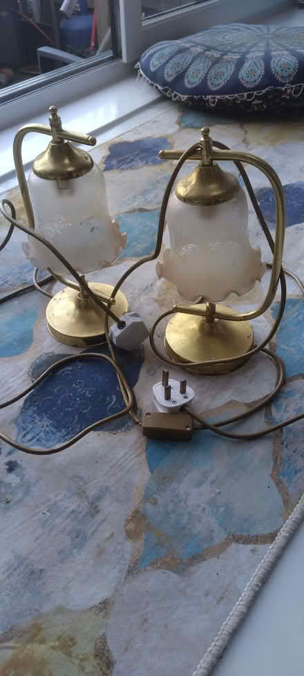 Photo of free 2 vintage side lamps (Forest Green GL6) #1