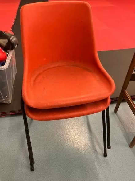 Photo of free 2 red plastic stacking chairs (Cheadle Hulme SK8) #3