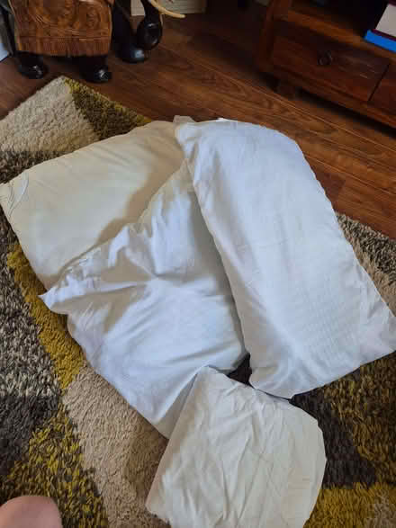 Photo of free 3 pillows and double bed sheet. (Minster Lovell OX29) #1